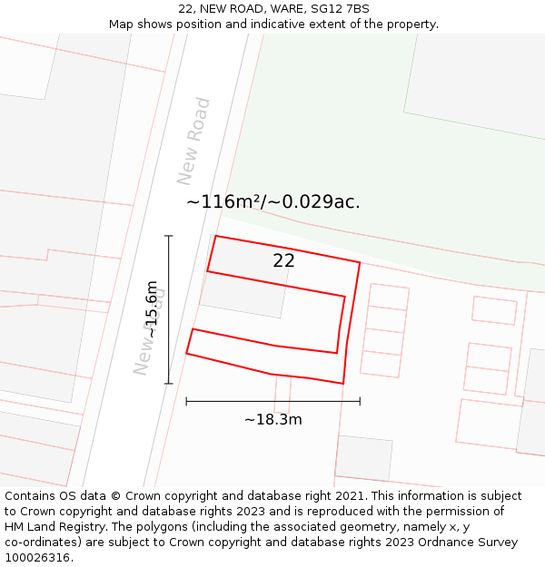 22, NEW ROAD, WARE, SG12 7BS: Plot and title map