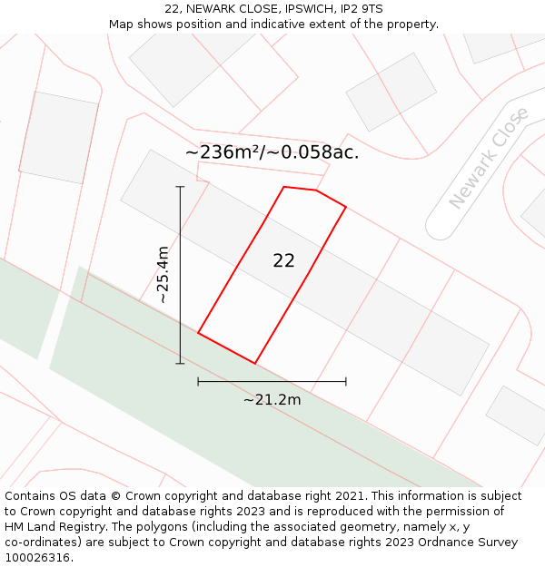 22, NEWARK CLOSE, IPSWICH, IP2 9TS: Plot and title map