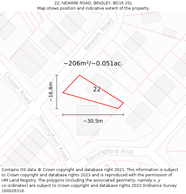22, NEWARK ROAD, BINGLEY, BD16 2SL: Plot and title map