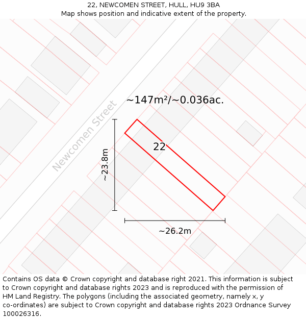 22, NEWCOMEN STREET, HULL, HU9 3BA: Plot and title map