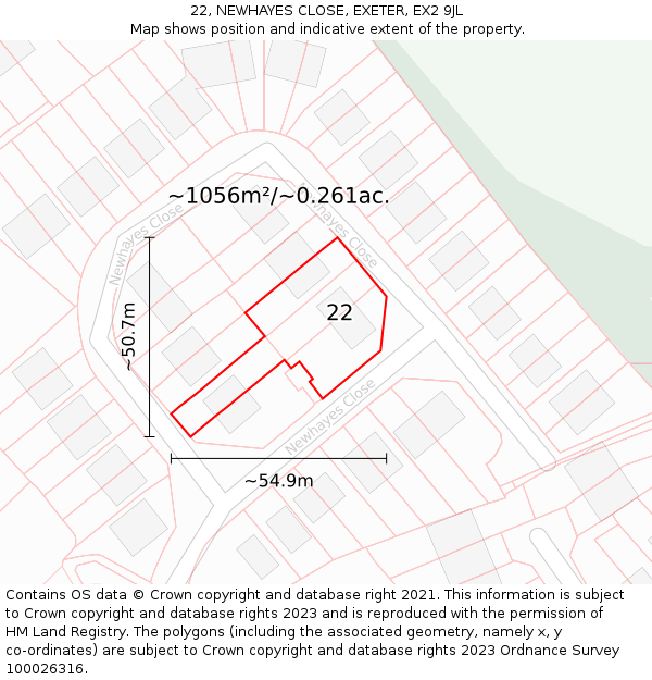22, NEWHAYES CLOSE, EXETER, EX2 9JL: Plot and title map