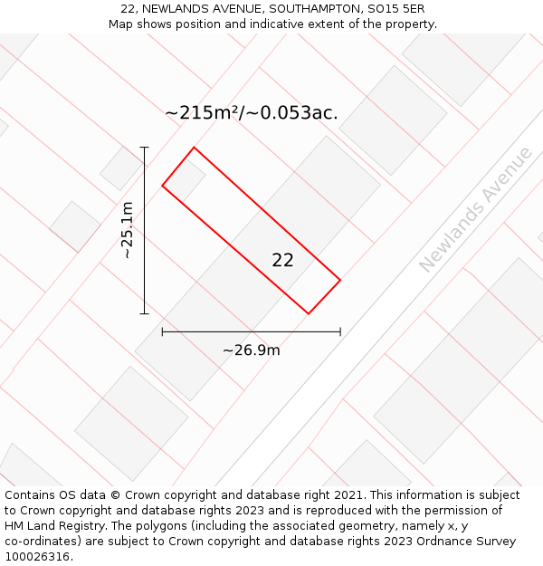 22, NEWLANDS AVENUE, SOUTHAMPTON, SO15 5ER: Plot and title map