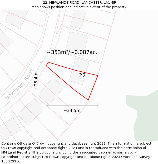 22, NEWLANDS ROAD, LANCASTER, LA1 4JF: Plot and title map
