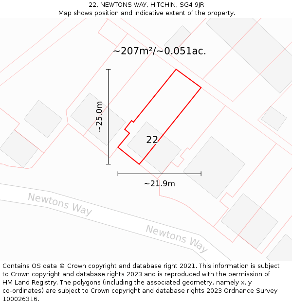 22, NEWTONS WAY, HITCHIN, SG4 9JR: Plot and title map