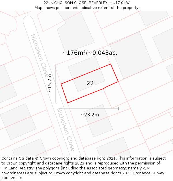 22, NICHOLSON CLOSE, BEVERLEY, HU17 0HW: Plot and title map