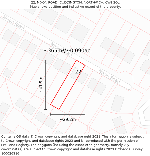 22, NIXON ROAD, CUDDINGTON, NORTHWICH, CW8 2QL: Plot and title map