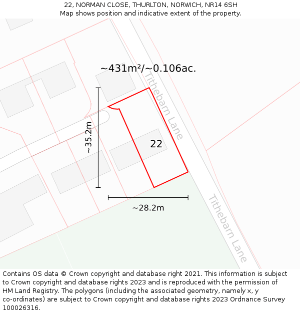 22, NORMAN CLOSE, THURLTON, NORWICH, NR14 6SH: Plot and title map