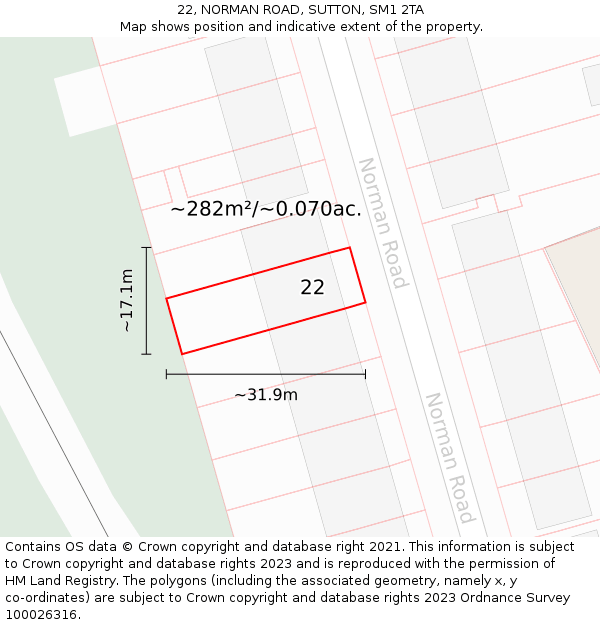 22, NORMAN ROAD, SUTTON, SM1 2TA: Plot and title map