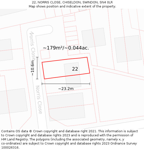 22, NORRIS CLOSE, CHISELDON, SWINDON, SN4 0LR: Plot and title map