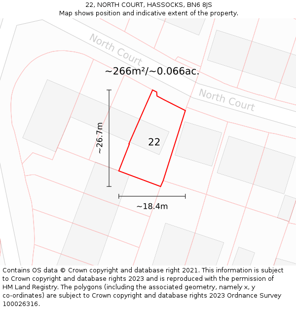 22, NORTH COURT, HASSOCKS, BN6 8JS: Plot and title map