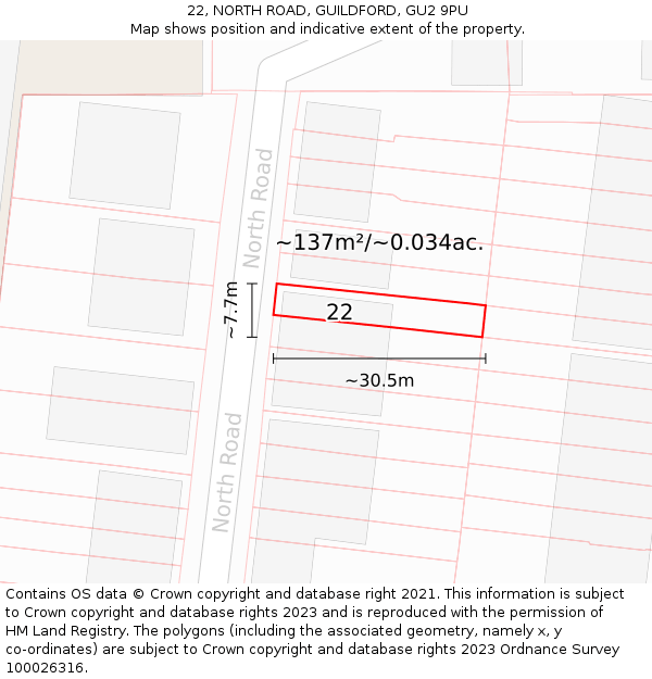 22, NORTH ROAD, GUILDFORD, GU2 9PU: Plot and title map