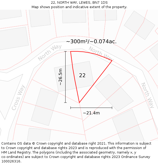 22, NORTH WAY, LEWES, BN7 1DS: Plot and title map