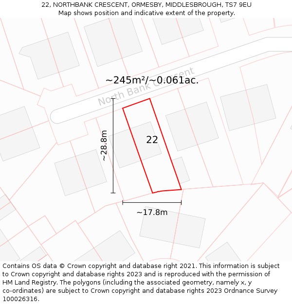 22, NORTHBANK CRESCENT, ORMESBY, MIDDLESBROUGH, TS7 9EU: Plot and title map