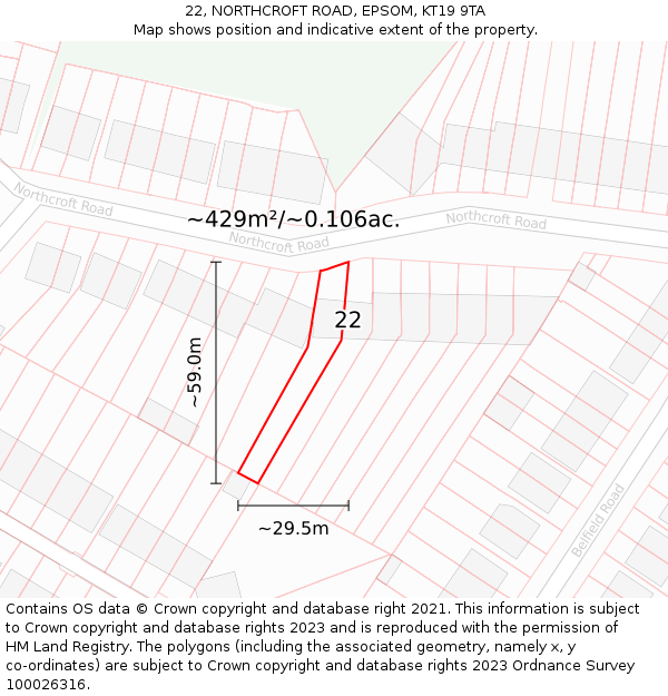 22, NORTHCROFT ROAD, EPSOM, KT19 9TA: Plot and title map