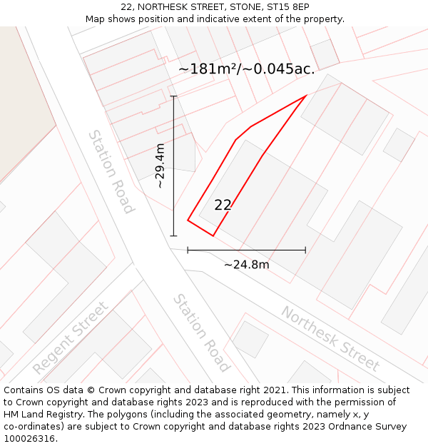 22, NORTHESK STREET, STONE, ST15 8EP: Plot and title map