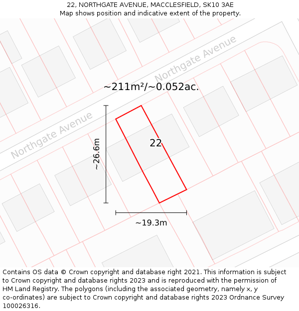 22, NORTHGATE AVENUE, MACCLESFIELD, SK10 3AE: Plot and title map