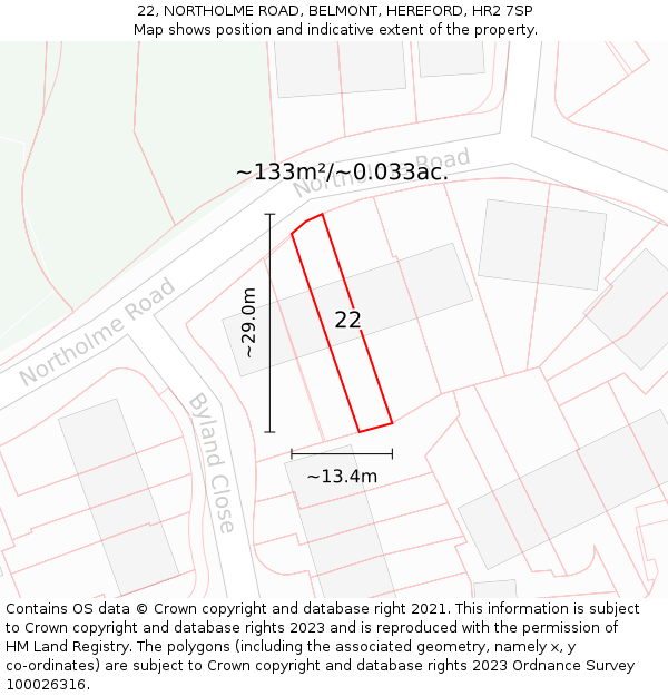 22, NORTHOLME ROAD, BELMONT, HEREFORD, HR2 7SP: Plot and title map