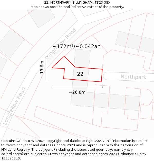 22, NORTHPARK, BILLINGHAM, TS23 3SX: Plot and title map