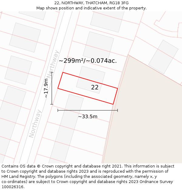 22, NORTHWAY, THATCHAM, RG18 3FG: Plot and title map