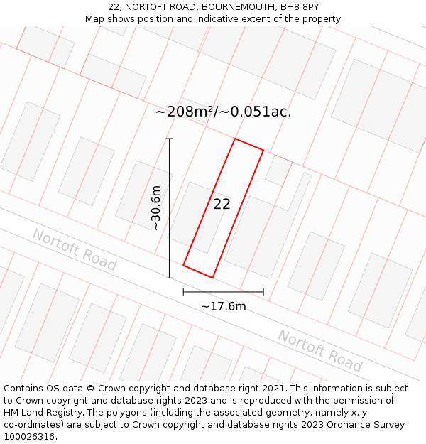 22, NORTOFT ROAD, BOURNEMOUTH, BH8 8PY: Plot and title map