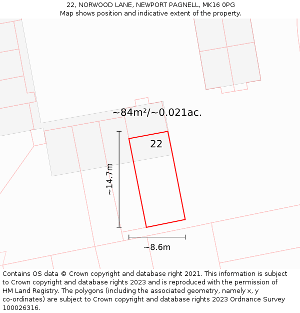 22, NORWOOD LANE, NEWPORT PAGNELL, MK16 0PG: Plot and title map