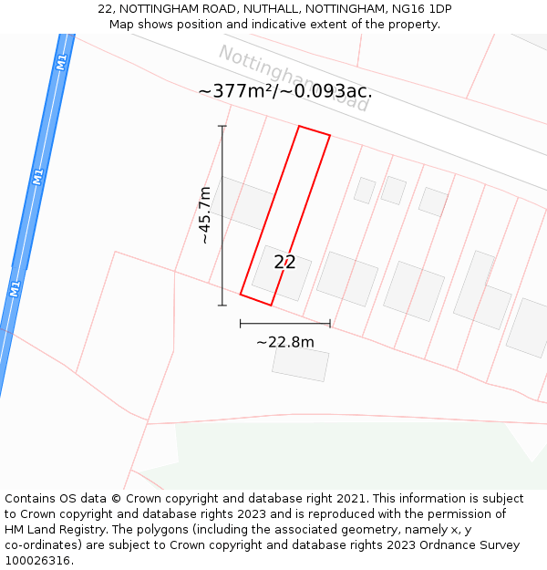 22, NOTTINGHAM ROAD, NUTHALL, NOTTINGHAM, NG16 1DP: Plot and title map