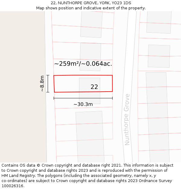 22, NUNTHORPE GROVE, YORK, YO23 1DS: Plot and title map