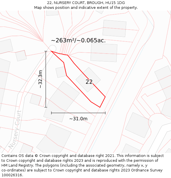 22, NURSERY COURT, BROUGH, HU15 1DG: Plot and title map