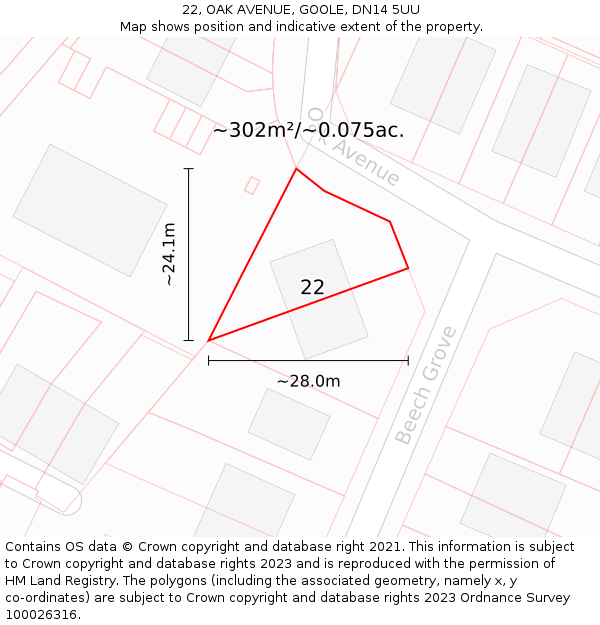 22, OAK AVENUE, GOOLE, DN14 5UU: Plot and title map