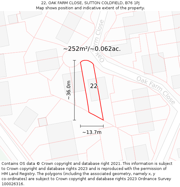 22, OAK FARM CLOSE, SUTTON COLDFIELD, B76 1PJ: Plot and title map