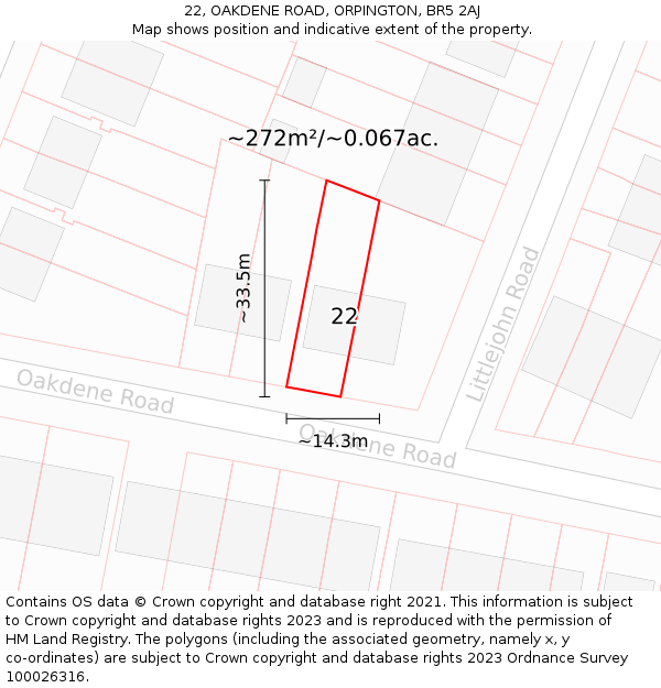 22, OAKDENE ROAD, ORPINGTON, BR5 2AJ: Plot and title map