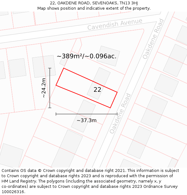 22, OAKDENE ROAD, SEVENOAKS, TN13 3HJ: Plot and title map