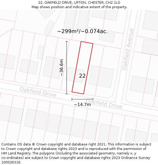 22, OAKFIELD DRIVE, UPTON, CHESTER, CH2 1LG: Plot and title map
