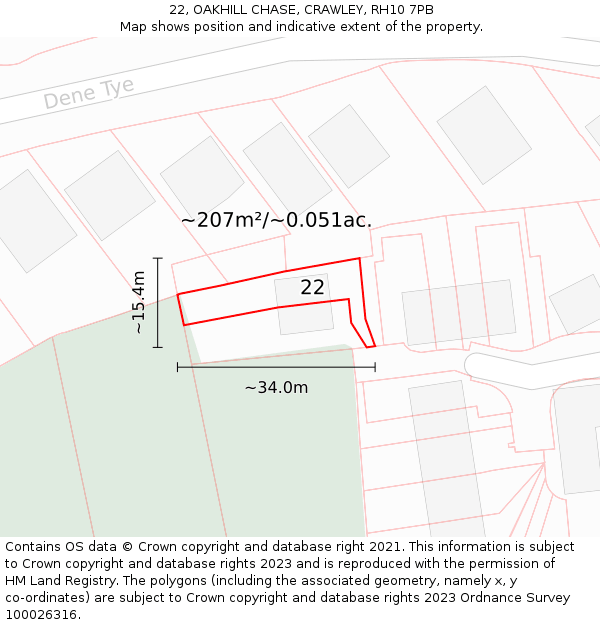 22, OAKHILL CHASE, CRAWLEY, RH10 7PB: Plot and title map