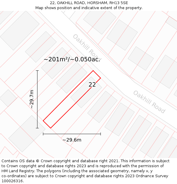 22, OAKHILL ROAD, HORSHAM, RH13 5SE: Plot and title map