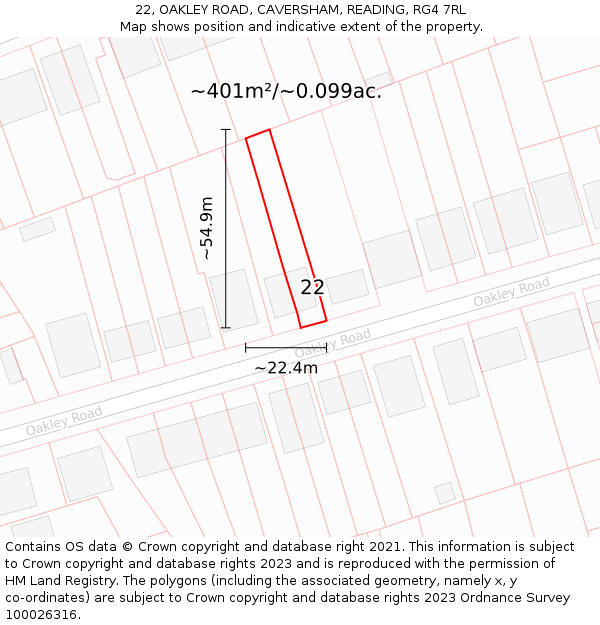 22, OAKLEY ROAD, CAVERSHAM, READING, RG4 7RL: Plot and title map