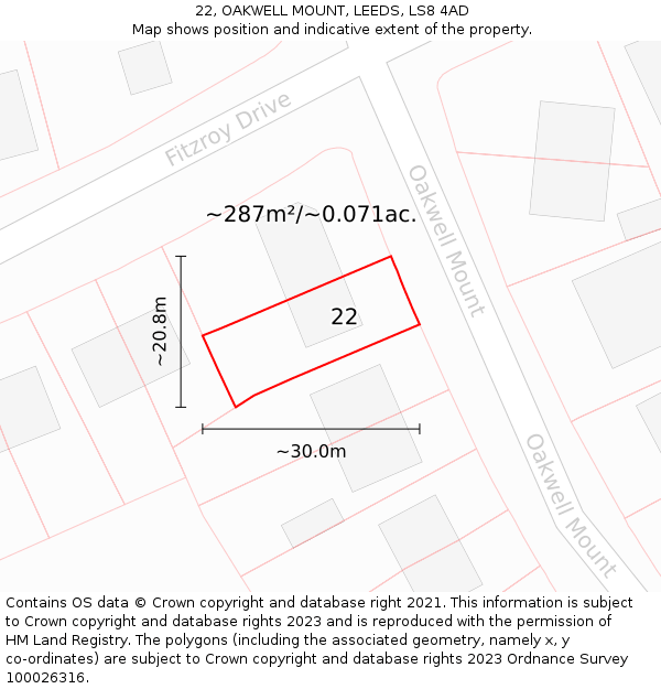 22, OAKWELL MOUNT, LEEDS, LS8 4AD: Plot and title map