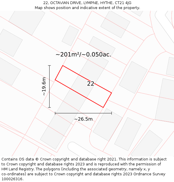 22, OCTAVIAN DRIVE, LYMPNE, HYTHE, CT21 4JG: Plot and title map
