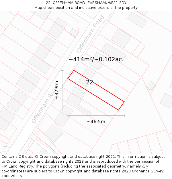 22, OFFENHAM ROAD, EVESHAM, WR11 3DY: Plot and title map