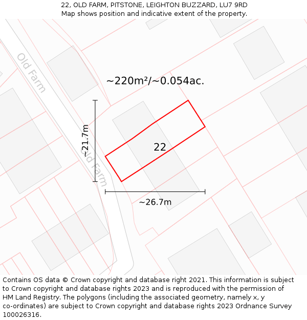 22, OLD FARM, PITSTONE, LEIGHTON BUZZARD, LU7 9RD: Plot and title map