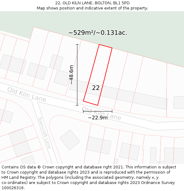 22, OLD KILN LANE, BOLTON, BL1 5PD: Plot and title map
