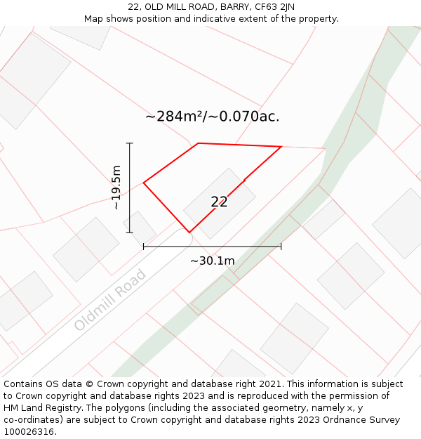 22, OLD MILL ROAD, BARRY, CF63 2JN: Plot and title map