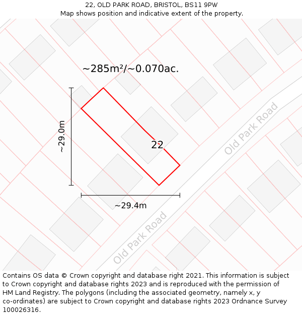 22, OLD PARK ROAD, BRISTOL, BS11 9PW: Plot and title map