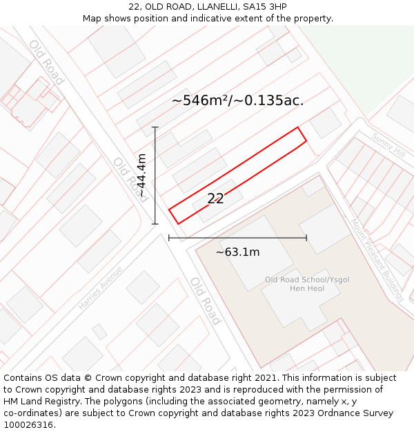 22, OLD ROAD, LLANELLI, SA15 3HP: Plot and title map