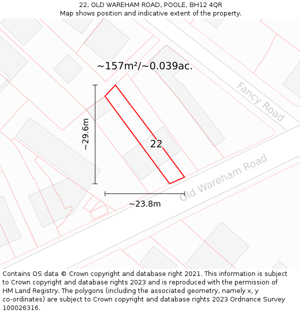 22, OLD WAREHAM ROAD, POOLE, BH12 4QR: Plot and title map