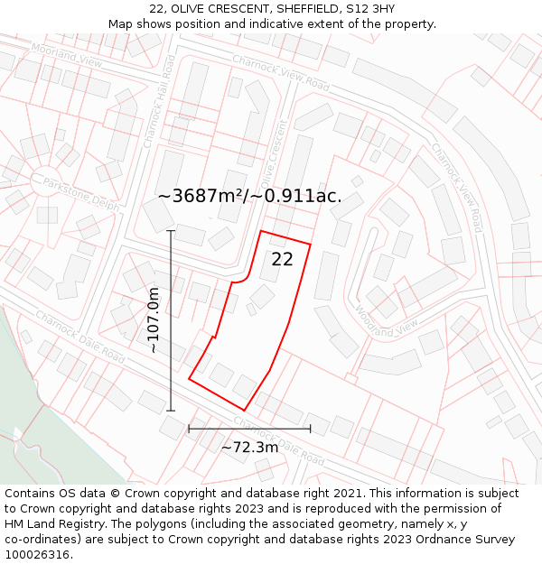 22, OLIVE CRESCENT, SHEFFIELD, S12 3HY: Plot and title map