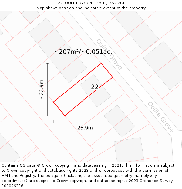 22, OOLITE GROVE, BATH, BA2 2UF: Plot and title map