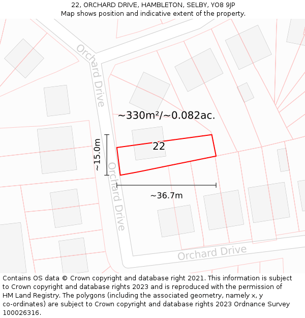 22, ORCHARD DRIVE, HAMBLETON, SELBY, YO8 9JP: Plot and title map