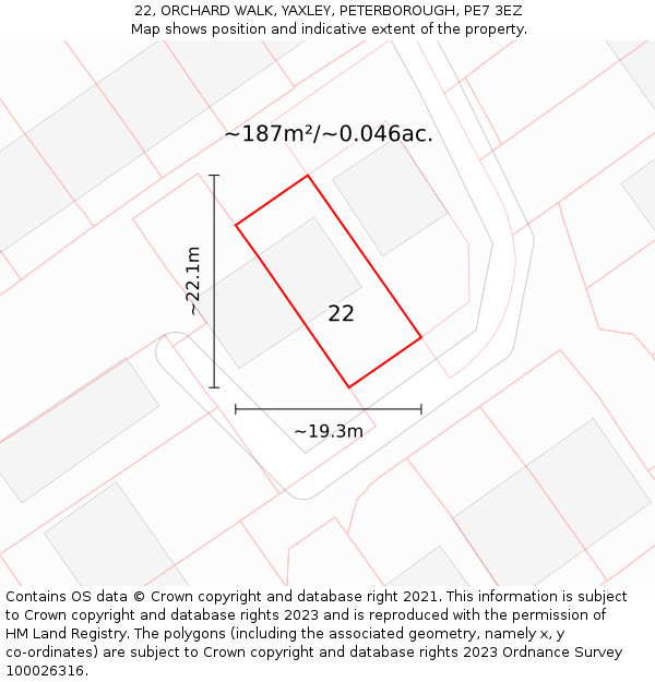 22, ORCHARD WALK, YAXLEY, PETERBOROUGH, PE7 3EZ: Plot and title map