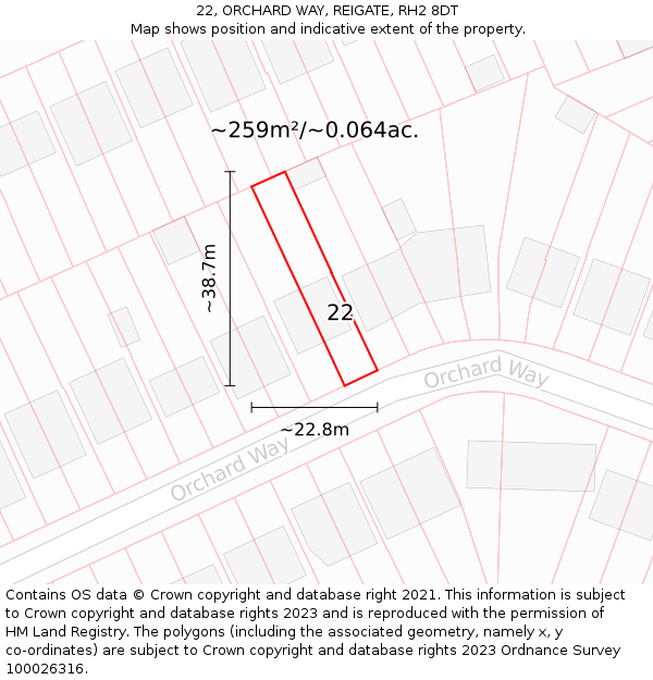 22, ORCHARD WAY, REIGATE, RH2 8DT: Plot and title map